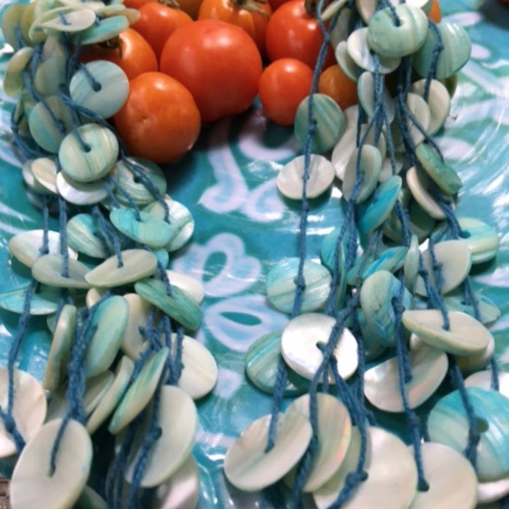 Beautiful, 8-strand Pale Turquoise, shell necklace